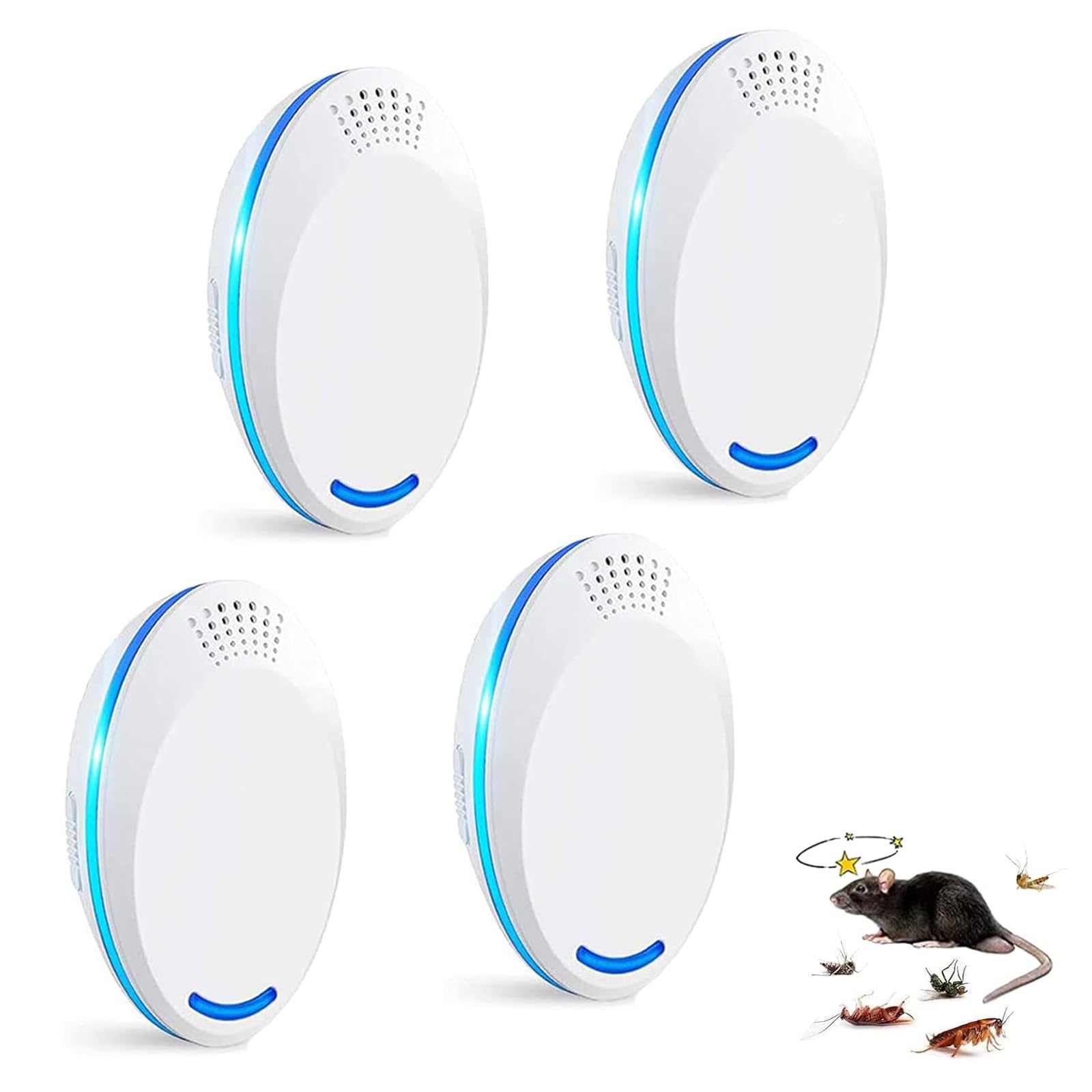 Mouse Mice Repeller Indoor, 4 PCS Rodent Rat Repellent, Ultrasonic Pest Mouse Repeller, Spider Repellent Indoor, Pest Roach Repellent Ultrasonic Plug in, 4 inch