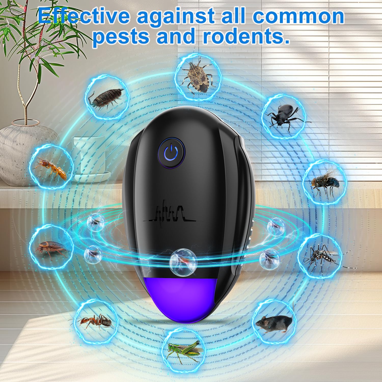 Upgraded Ultrasonic Repellent 6 Packs - Indoor Ultrasonic Repeller for Bugs,Mosquito,Roach, Ant, Rodent, Mouse, Spider for House, Office, Garage, Supermarket, Electronic Plug in Pest Control (Black)