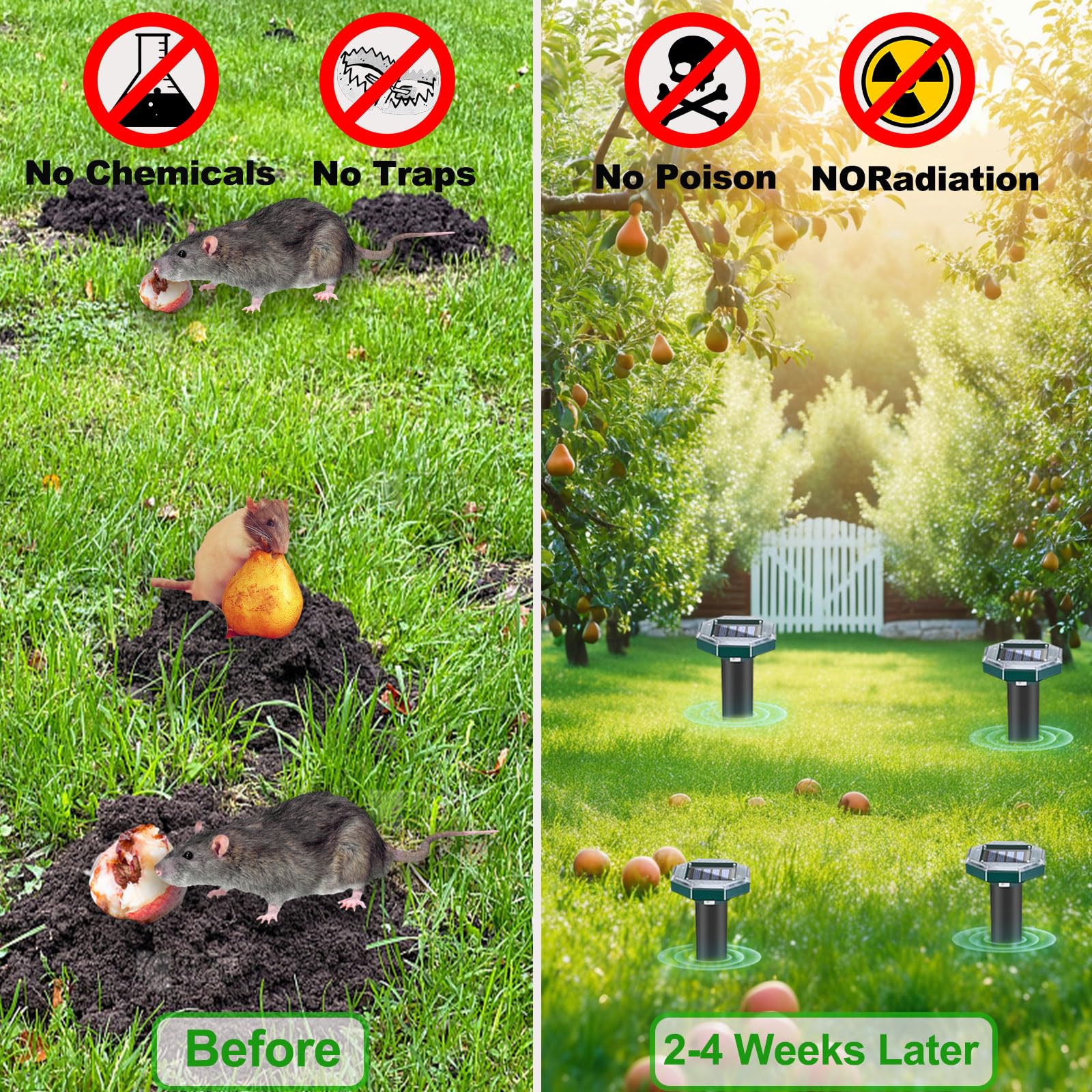 Mole Repellent Solar Powered Snake Repellent for Yard- Ultrasonic Pest Repeller Gopher Rodent Rat Mouse Groundhog Skunk Chipmunk Vole Remover for Lawns Garden Yard Outside