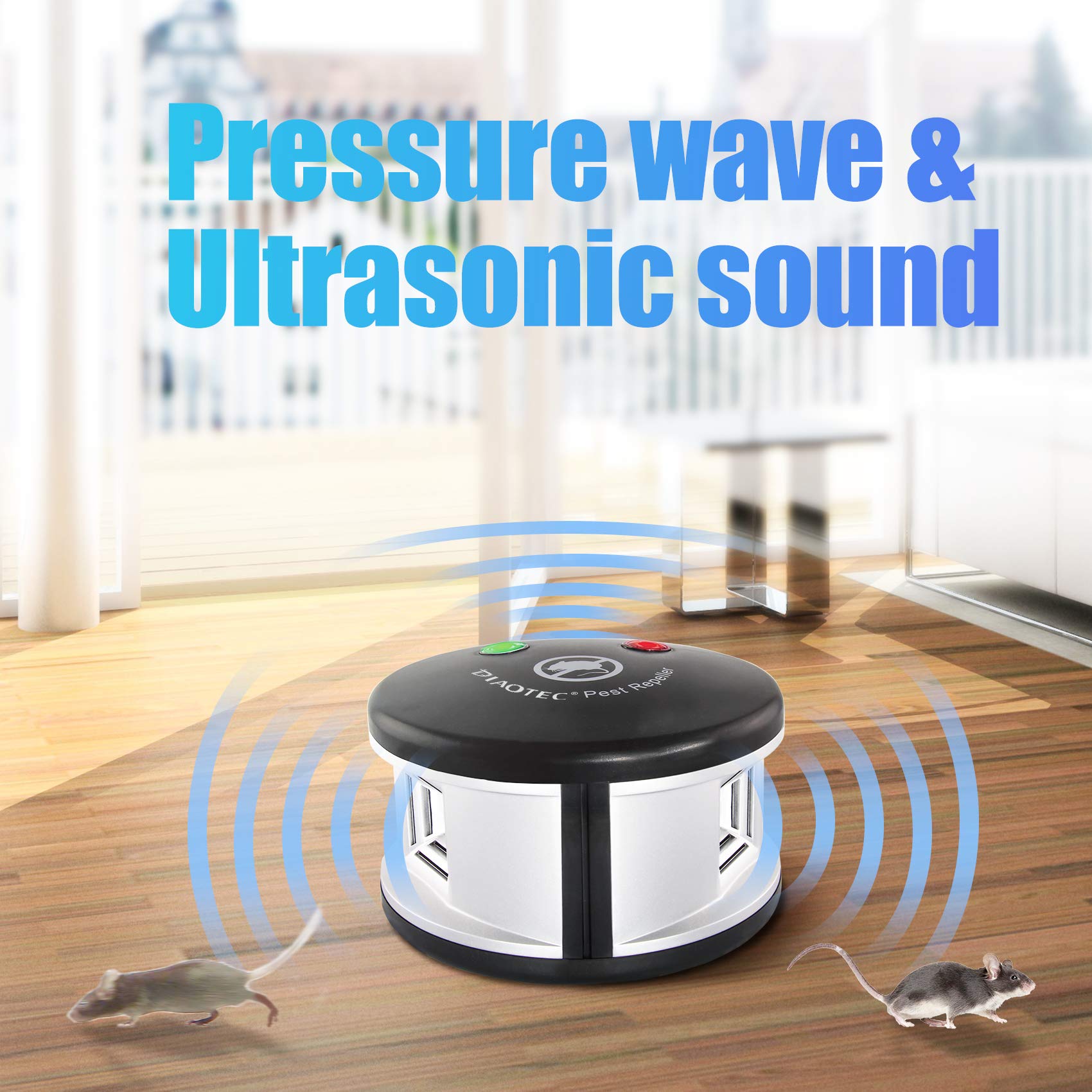Diaotec Squirrel Repellent Mouse Deterrent Indoor Ultrasonic Squirrel Repeller Pressure Wave Pest Deterrent Control Chaser Squirrels Mouse Mice Rats and Other Rondents Indoor Use