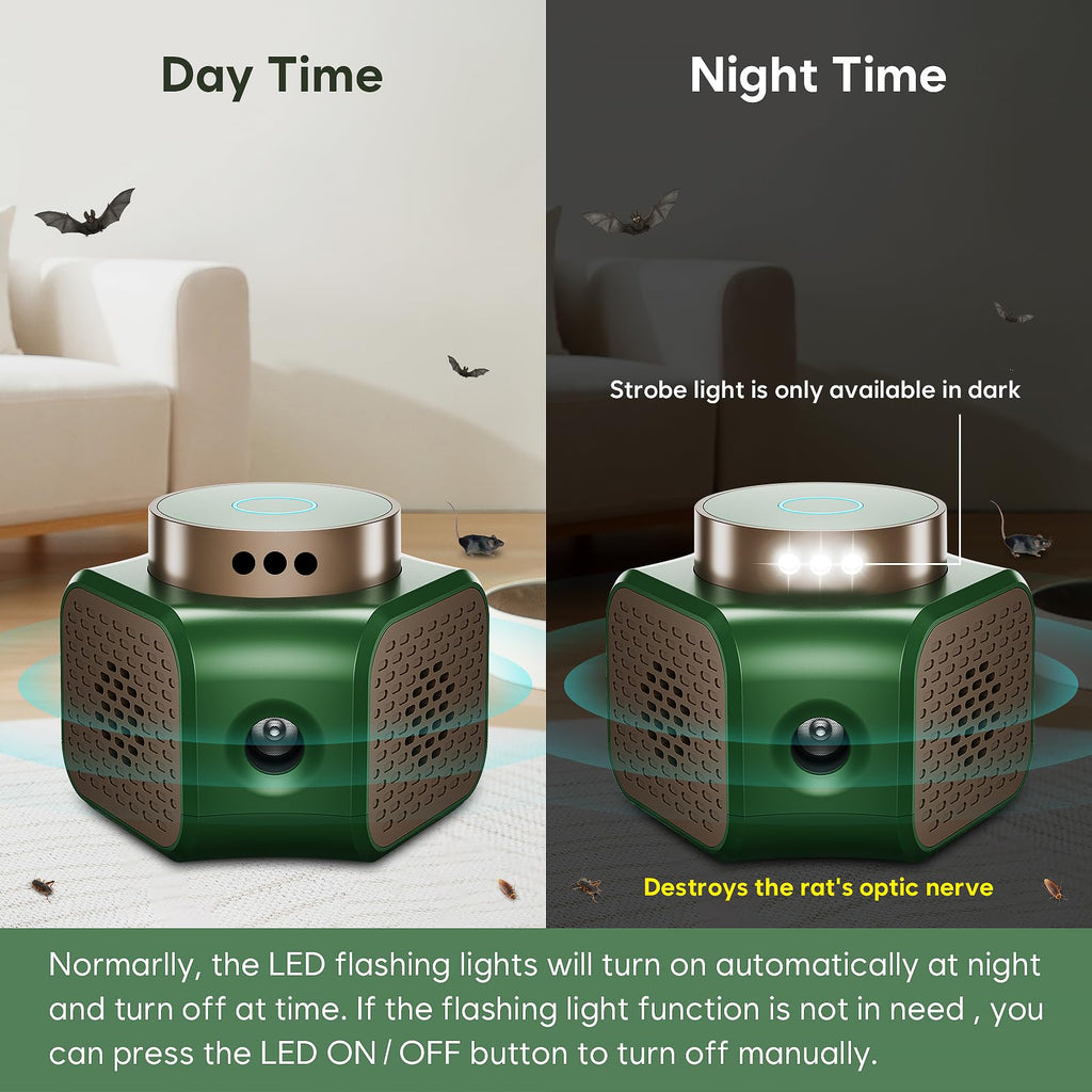 Mice Repellent Indoor Qunifyed Rodent Repellent Ultrasonic Plug in 4 Modes Ultrasonic Pest Repeller with 9 Strobe Lights - Effective Control for Mouse, Squirrel, Rat, Rodent, Roach, Bugs, Bat, Gekos
