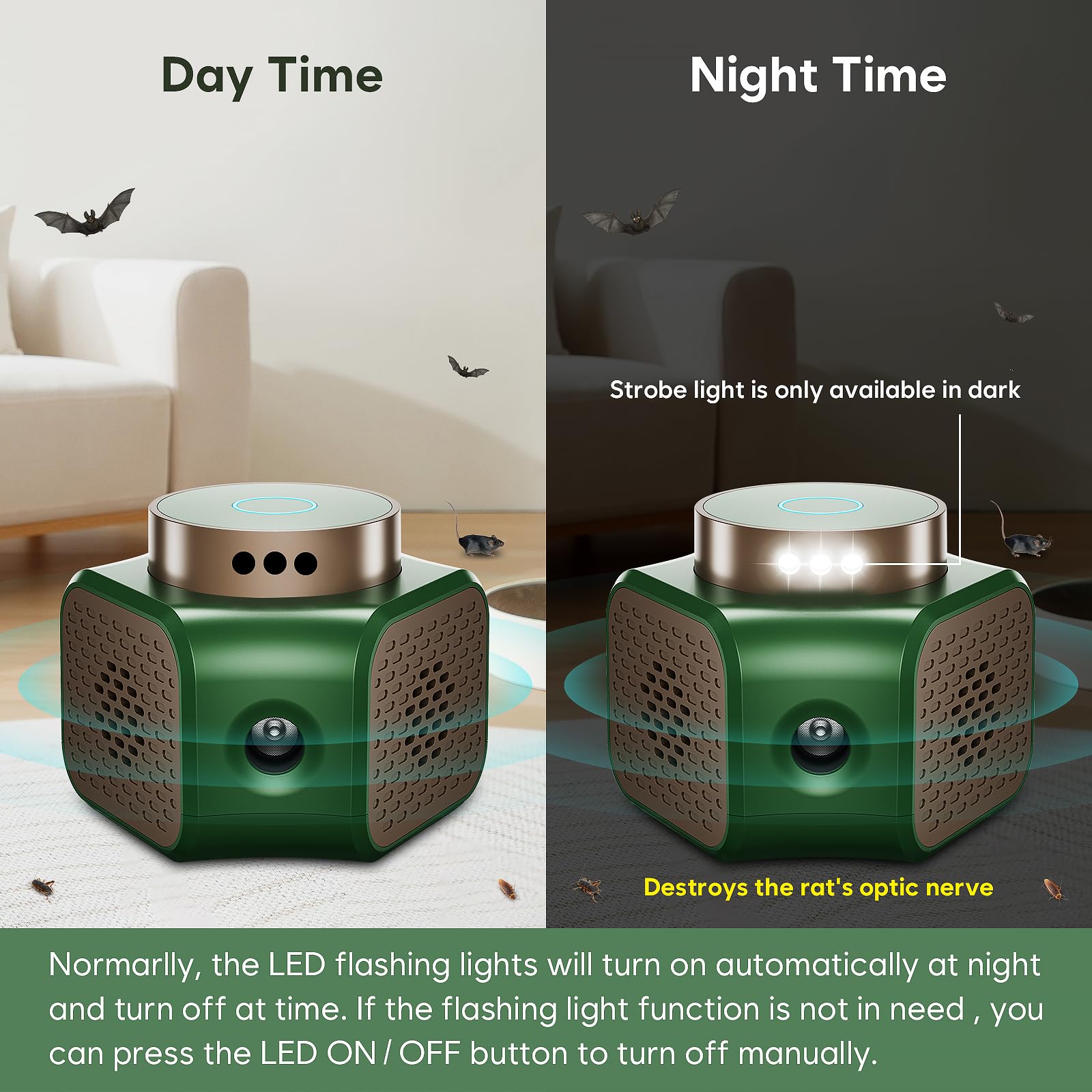 Mice Repellent Indoor Qunifyed Rodent Repellent Ultrasonic Plug in 4 Modes Ultrasonic Pest Repeller with 9 Strobe Lights - Effective Control for Mouse, Squirrel, Rat, Rodent, Roach, Bugs, Bat, Gekos