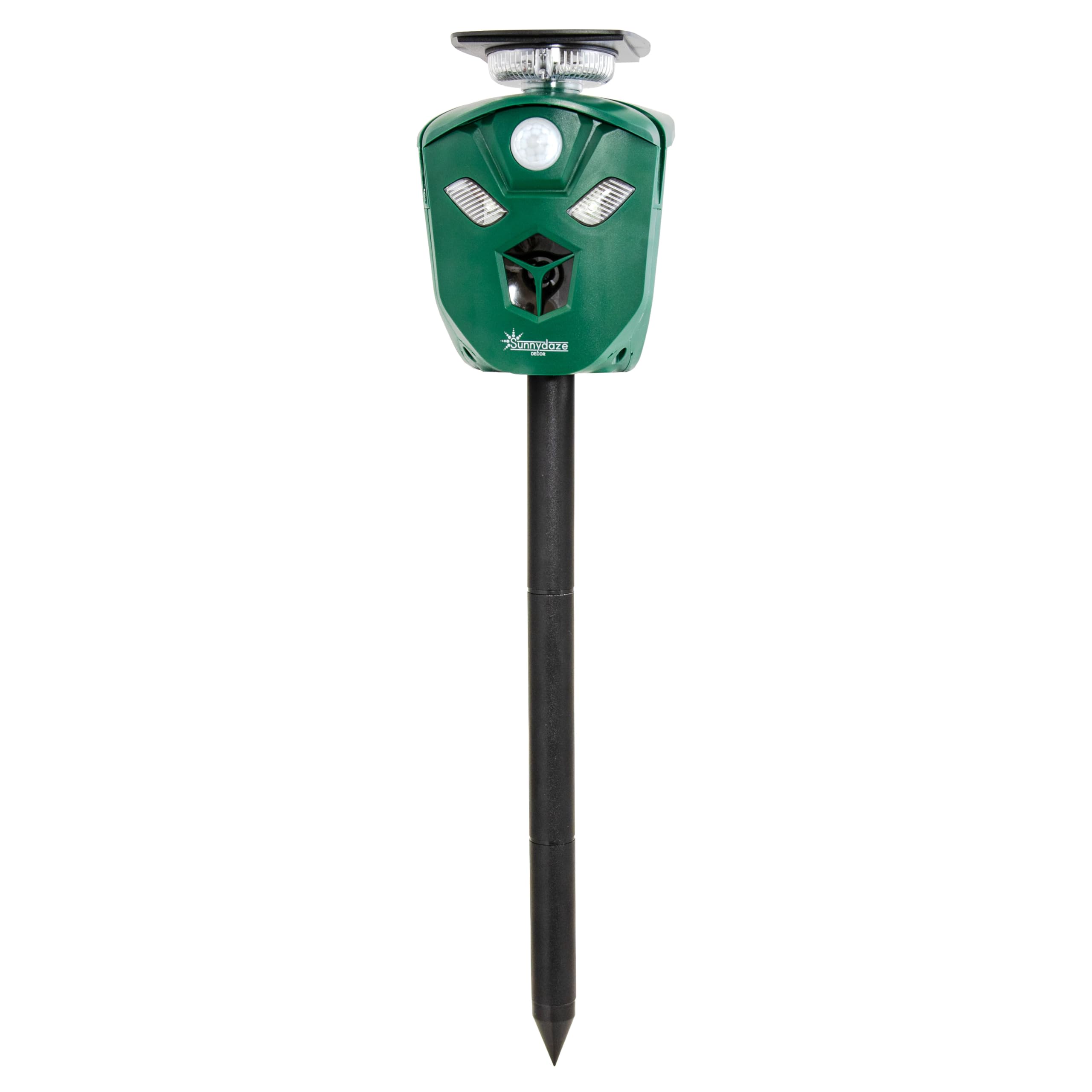 Sunnydaze 360° Solar-Powered Ultrasonic Animal Repeller with Mounting Pole - Solar Power or USB - 3 PIR Motion Sensors, 19.5, Green, XPT-0631