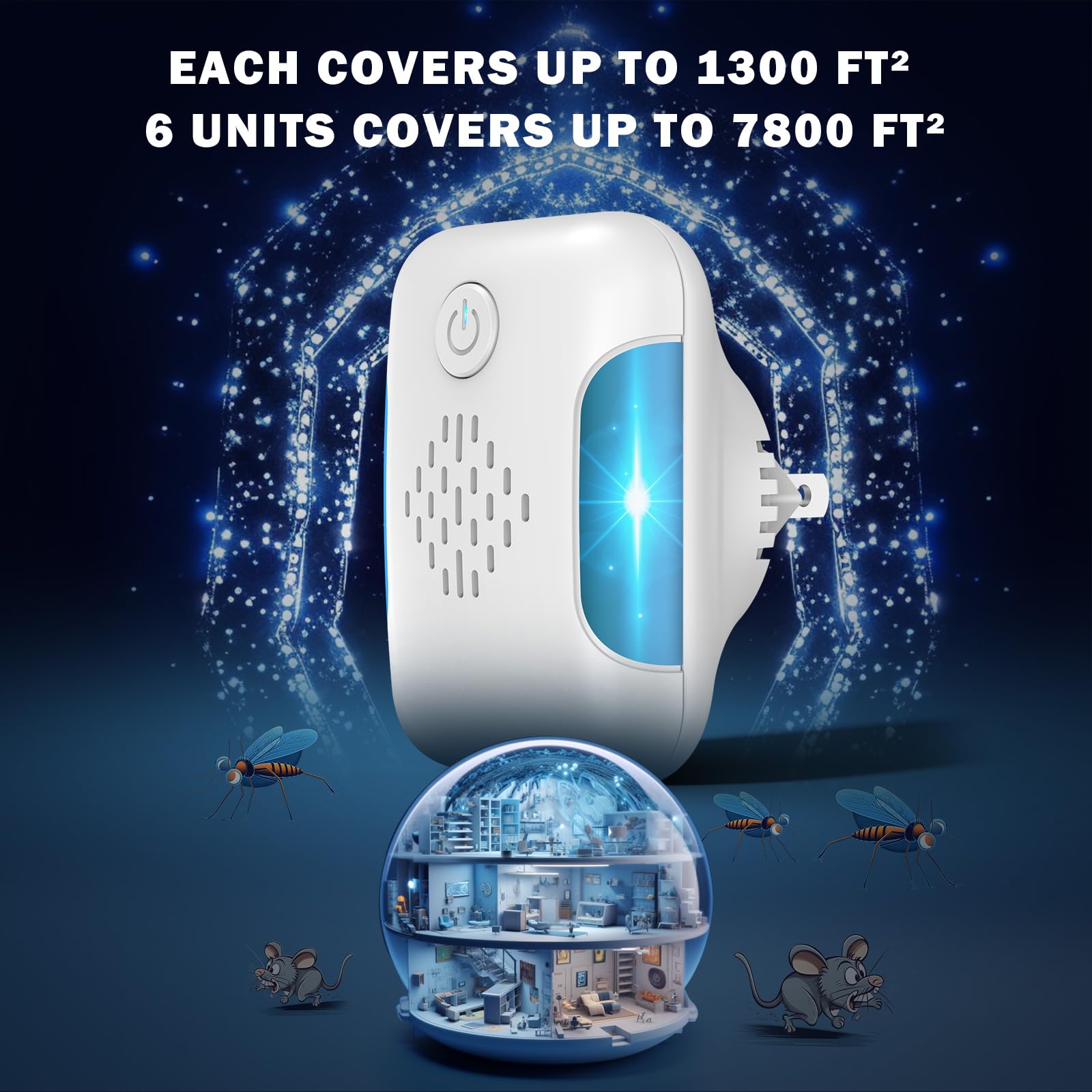 Ultrasonic Pest & Mouse Repeller, Indoor Pest Control, Ultrasonic Pest Repellent, Indoor Pest Control for Home, Kitchen, Office, Warehouse, Hotel, Two Mode Switching, 6 Packs