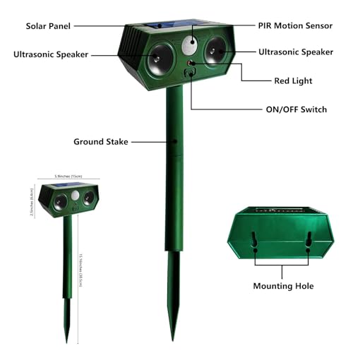 4 Pack 2025 Solar Animal Repeller Ultrasonic Cat Deterrent Outdoor, Waterproof Deer Repellent Motion Detection Flash Light for Dog Cat Deer Bird Rabbit Skunk Raccoon Squirrel for Yard, Safe for Pet