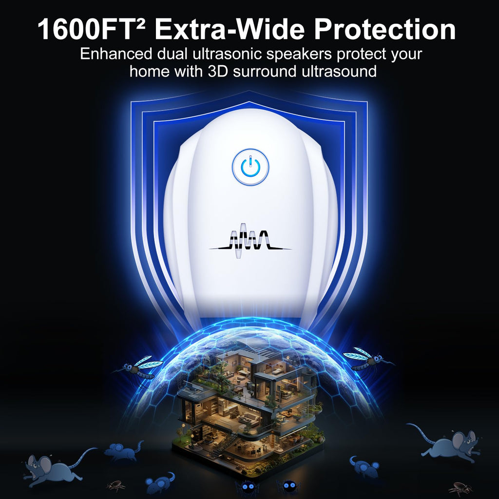 Upgraded Ultrasonic Repellent 6 Packs - Indoor Ultrasonic Repeller for Bugs,Mosquito,Roach, Ant, Rodent, Mouse, Spider for House, Office, Garage, Supermarket, Electronic Plug in Pest Control (White)