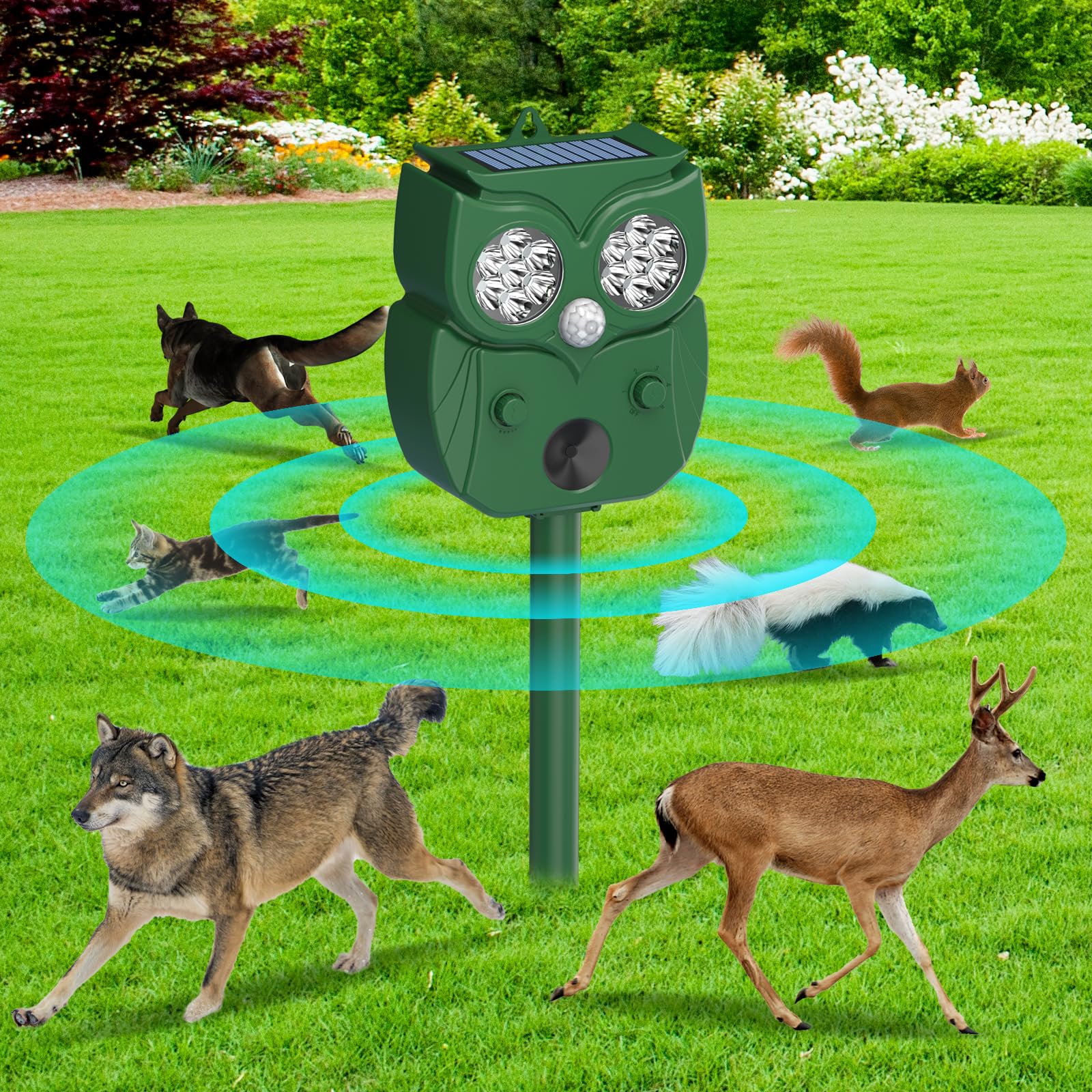 Animal Repellent, Raccoon Repellent Ultrasonic, Waterproof Motion Detection LED Flash Light, Animal Repellent Ultrasonic Outdoor for Dogs Fox Rabbit Squirrels Coyote Deer Repellent