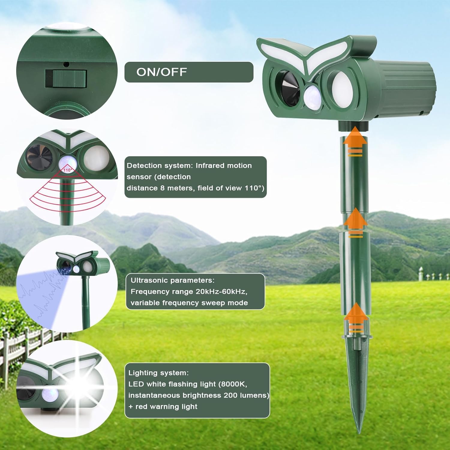 4pcs Upgraded Solar Animal Repellent, Cat Repellent Outdoor, Squirrel Repellent, Deer Repellent, Ultrasonic pest Repeller, Waterproof Motion Detection, Dog, Raccoon, Skunk, Rabbit, Rodent