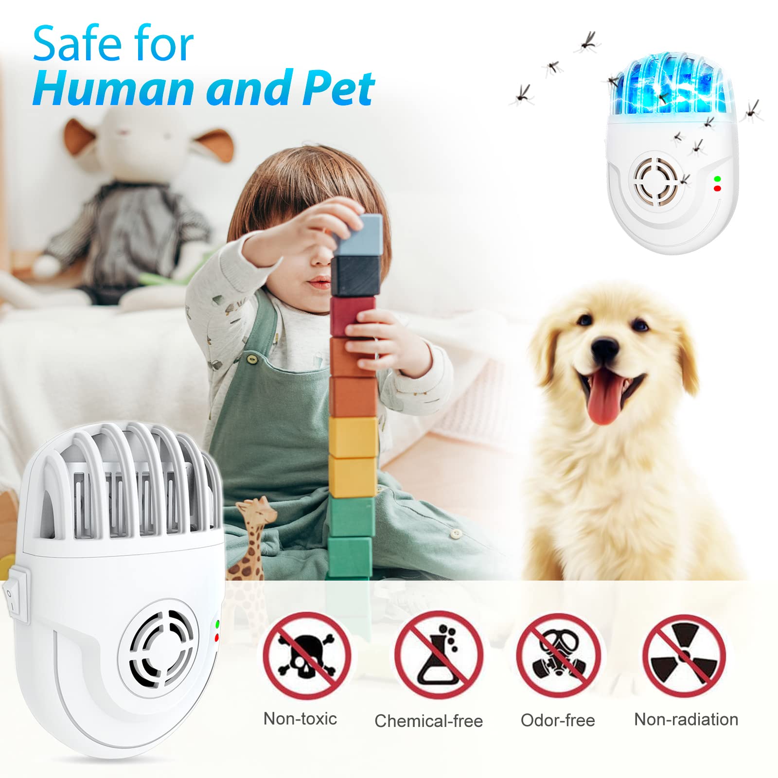 Ultrasonic Pest Repeller with Mosquito Killer- 2 Packs, Bug Repellent Indoor Plug Pest Conrol, Mosquito Repellent, Electronic Pest Control for Bugs Roaches Insects Mice Spiders Mosquitoes (2 Pack)
