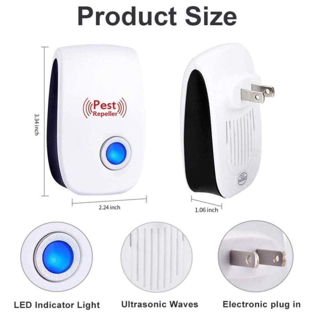 BONTIGA Ultrasonic Pest Repeller (6 Packs) Indoor Plug-in Gadget, can Repel Mosquitoes, Bed Bugs, Cockroaches, Spiders, mice, Bats, Birds, Flies, Mosquitoes, Fleas, Rodents, White, 6.9x4.9x2.75 Inch