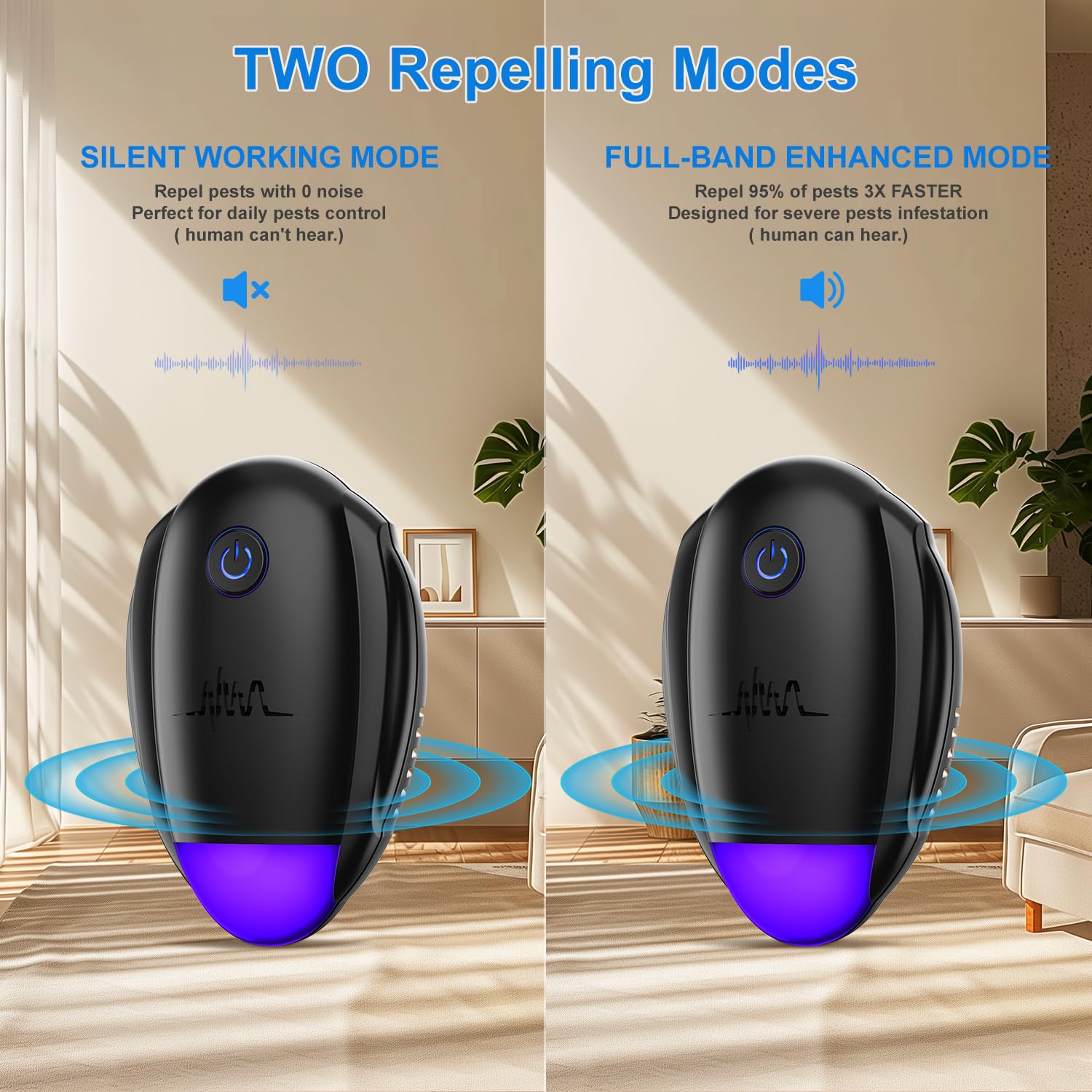 Upgraded Ultrasonic Repellent 6 Packs - Indoor Ultrasonic Repeller for Bugs,Mosquito,Roach, Ant, Rodent, Mouse, Spider for House, Office, Garage, Supermarket, Electronic Plug in Pest Control (Black)