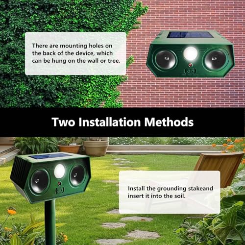 4 Pack 2025 Solar Animal Repeller Ultrasonic Cat Deterrent Outdoor, Waterproof Deer Repellent Motion Detection Flash Light for Dog Cat Deer Bird Rabbit Skunk Raccoon Squirrel for Yard, Safe for Pet
