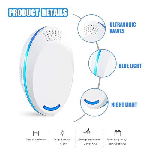 Mouse Mice Repeller Indoor, 4 PCS Rodent Rat Repellent, Ultrasonic Pest Mouse Repeller, Spider Repellent Indoor, Pest Roach Repellent Ultrasonic Plug in, 4 inch