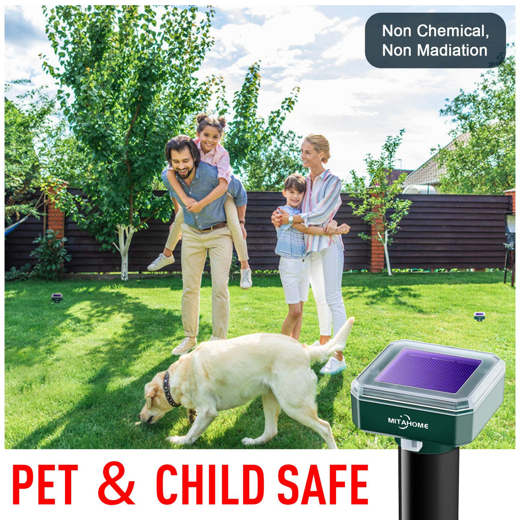 Solar Mole Repellent, 4 Pack Mole Repeller, Solar Powered Mole Repellent Stakes Outdoor Pet Safe, for Mole, Vole, Gopher, Snakes and Other Rodent Animals of Lawn Garden & Yard Home Use