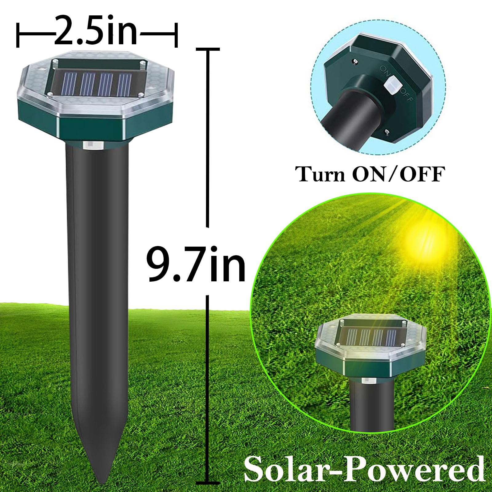 Mole Repellent Solar Powered Snake Repellent for Yard- Ultrasonic Pest Repeller Gopher Rodent Rat Mouse Groundhog Skunk Chipmunk Vole Remover for Lawns Garden Yard Outside