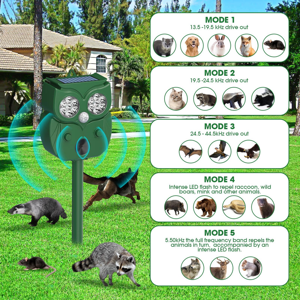 Animal Repellent, Raccoon Repellent Ultrasonic, Waterproof Motion Detection LED Flash Light, Animal Repellent Ultrasonic Outdoor for Dogs Fox Rabbit Squirrels Coyote Deer Repellent