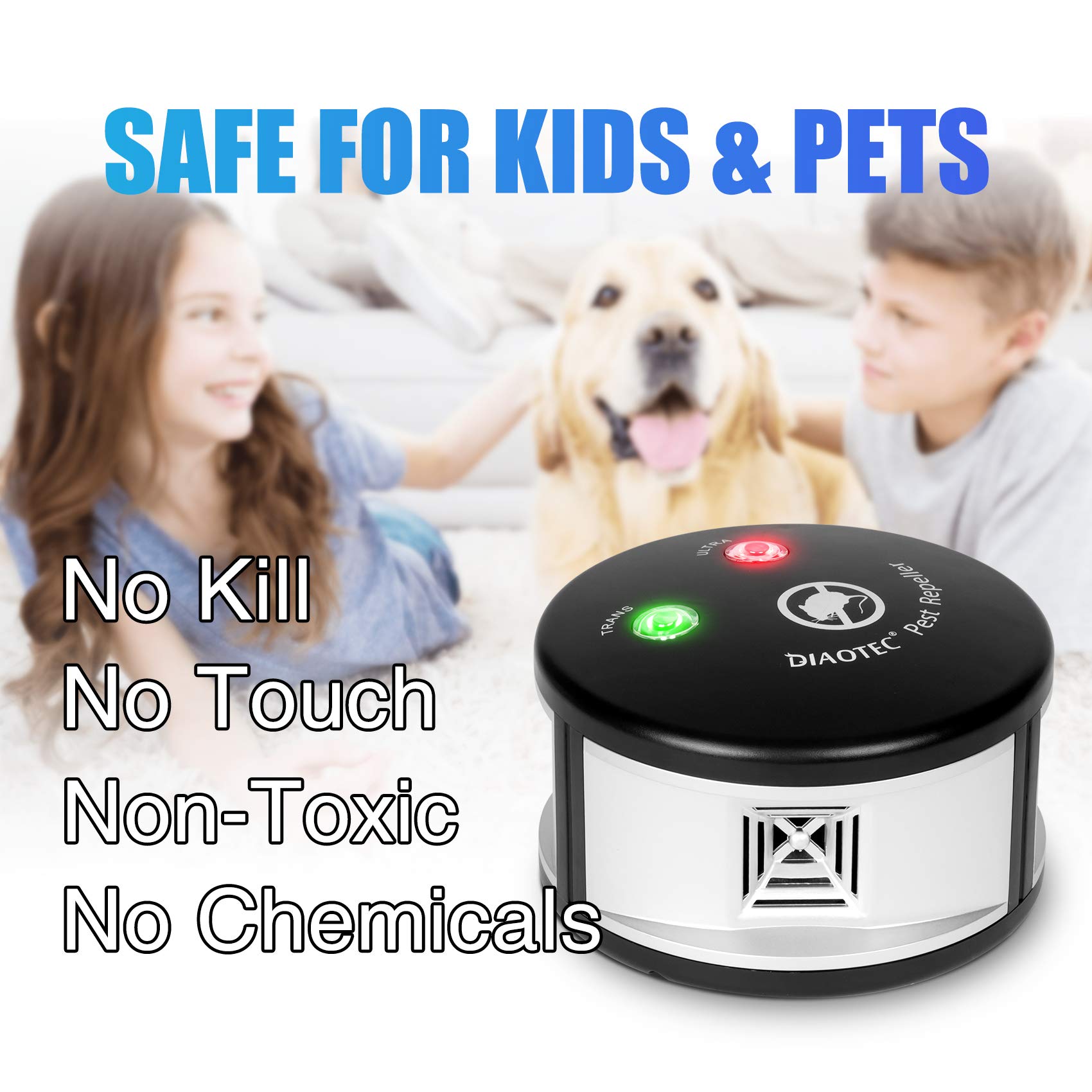 Diaotec Squirrel Repellent Mouse Deterrent Indoor Ultrasonic Squirrel Repeller Pressure Wave Pest Deterrent Control Chaser Squirrels Mouse Mice Rats and Other Rondents Indoor Use
