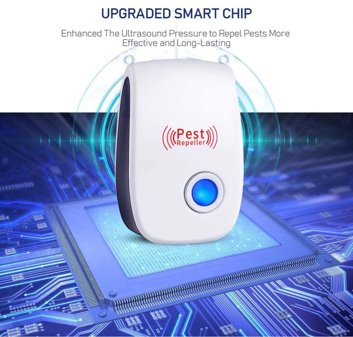 BONTIGA Ultrasonic Pest Repeller (6 Packs) Indoor Plug-in Gadget, can Repel Mosquitoes, Bed Bugs, Cockroaches, Spiders, mice, Bats, Birds, Flies, Mosquitoes, Fleas, Rodents, White, 6.9x4.9x2.75 Inch