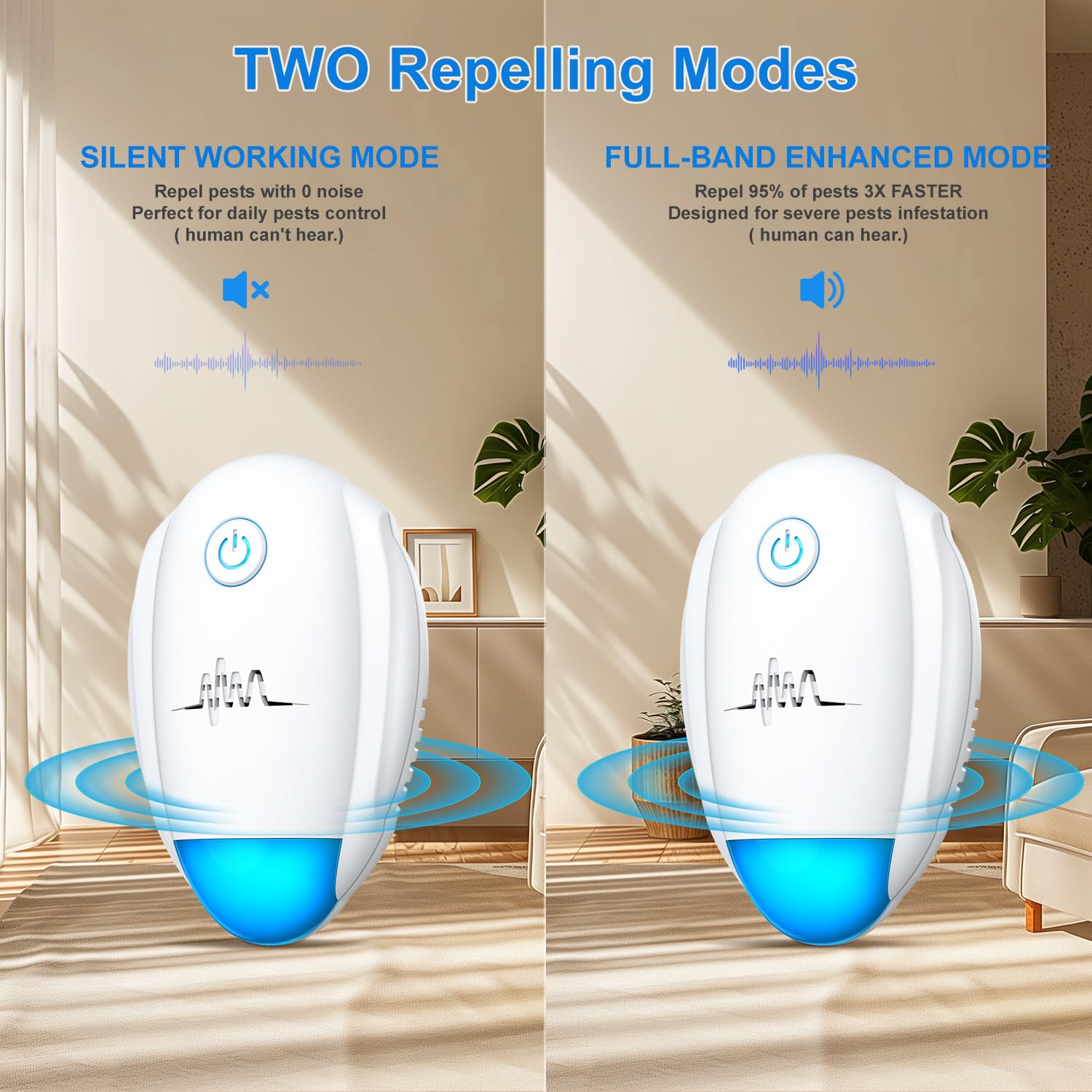 Upgraded Ultrasonic Repellent 6 Packs - Indoor Ultrasonic Repeller for Bugs,Mosquito,Roach, Ant, Rodent, Mouse, Spider for House, Office, Garage, Supermarket, Electronic Plug in Pest Control (White)