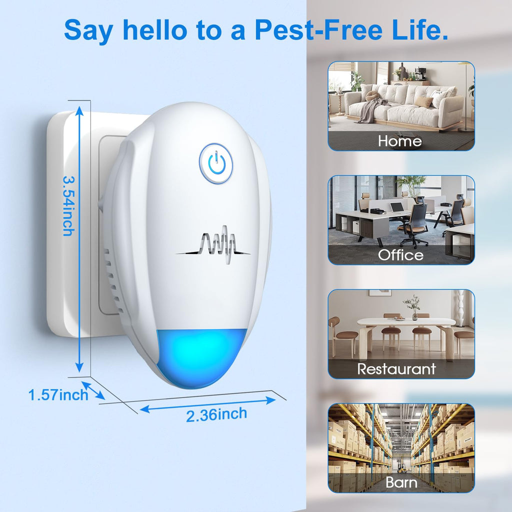 Upgraded Ultrasonic Repellent 6 Packs - Indoor Ultrasonic Repeller for Bugs,Mosquito,Roach, Ant, Rodent, Mouse, Spider for House, Office, Garage, Supermarket, Electronic Plug in Pest Control (White)