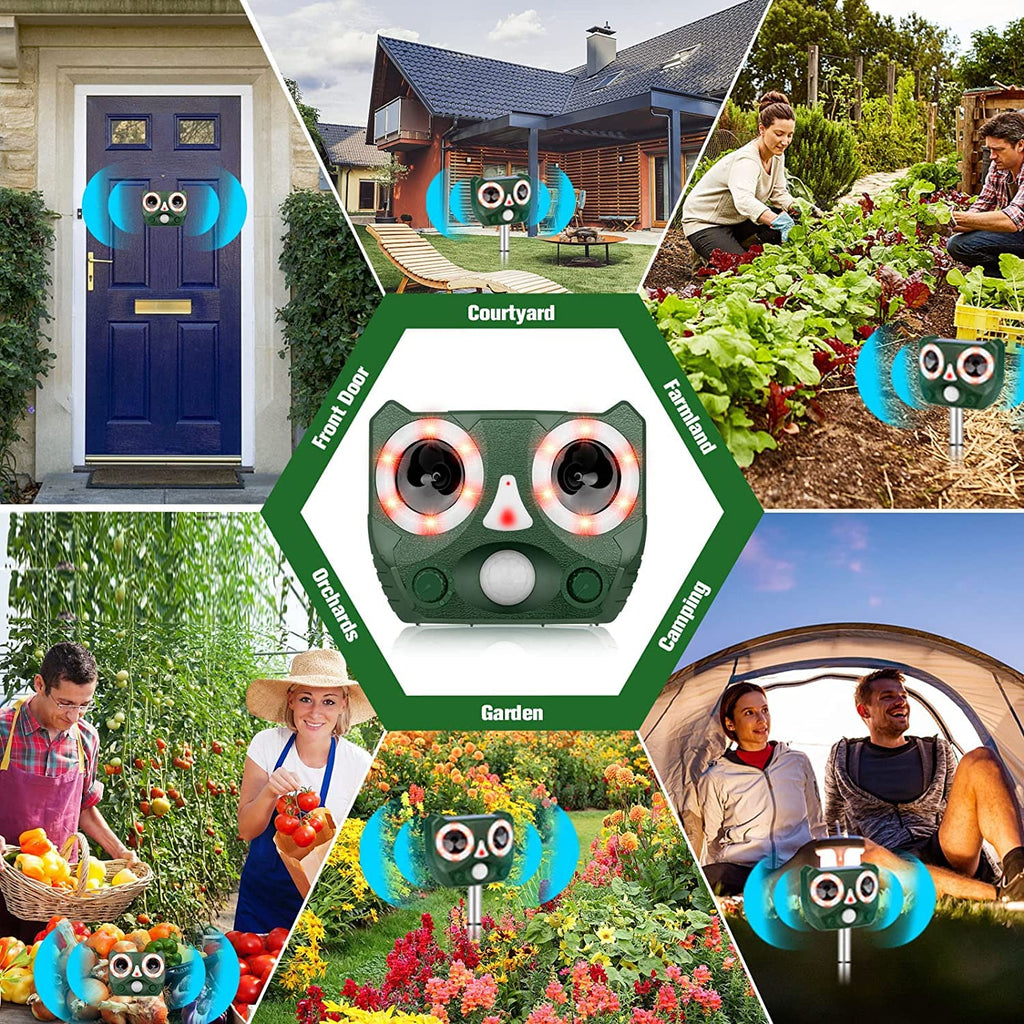 Solar Ultrasonic Animal Repellent, Waterproof Cat Deterrent Outdoor Solar Animal Repeller Motion Detection, Deer Repellent Devices Repel Cat Squirrel Rabbit Bird Dog Raccoon Skunk for Yard Farm Garden