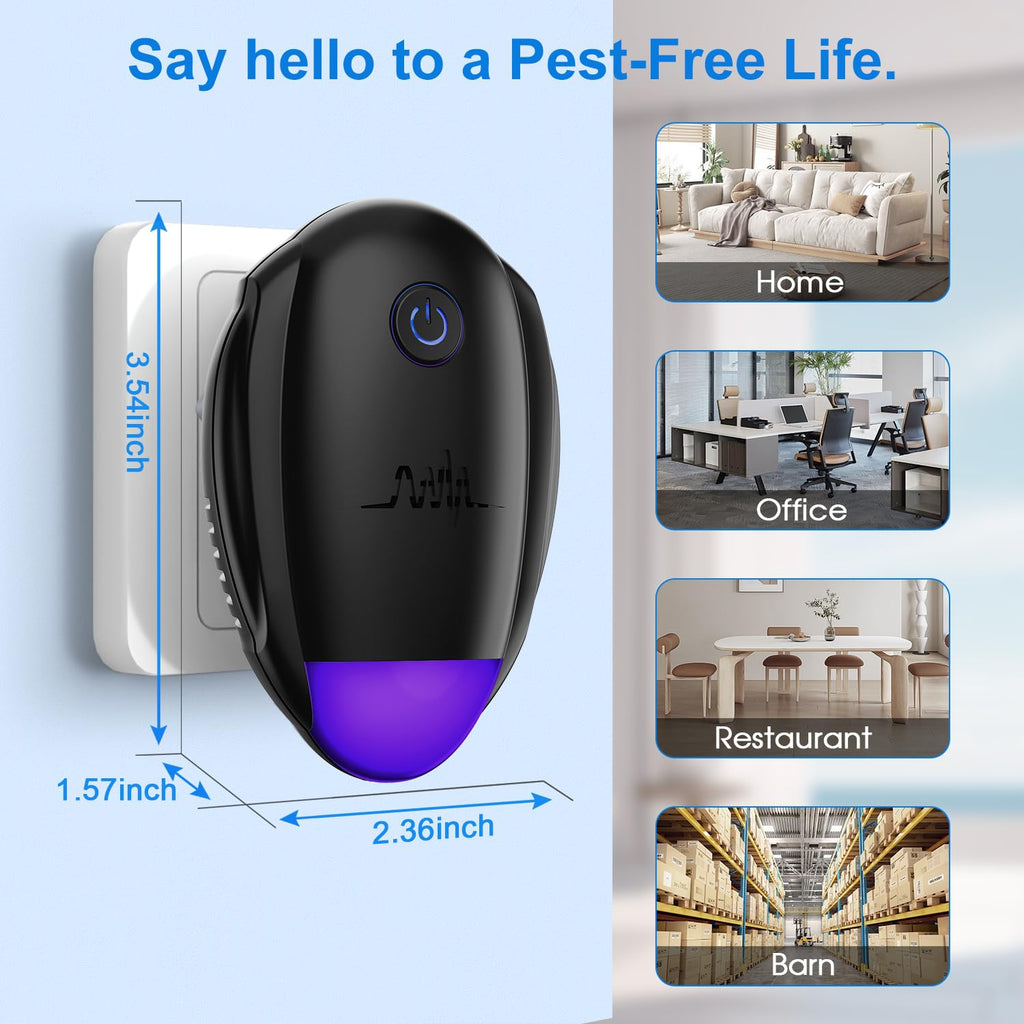 Upgraded Ultrasonic Repellent 6 Packs - Indoor Ultrasonic Repeller for Bugs,Mosquito,Roach, Ant, Rodent, Mouse, Spider for House, Office, Garage, Supermarket, Electronic Plug in Pest Control (Black)