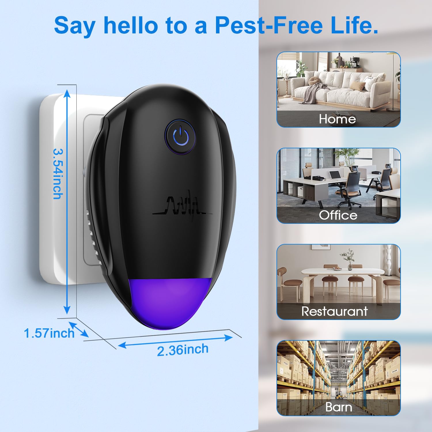 Upgraded Ultrasonic Repellent 6 Packs - Indoor Ultrasonic Repeller for Bugs,Mosquito,Roach, Ant, Rodent, Mouse, Spider for House, Office, Garage, Supermarket, Electronic Plug in Pest Control (Black)