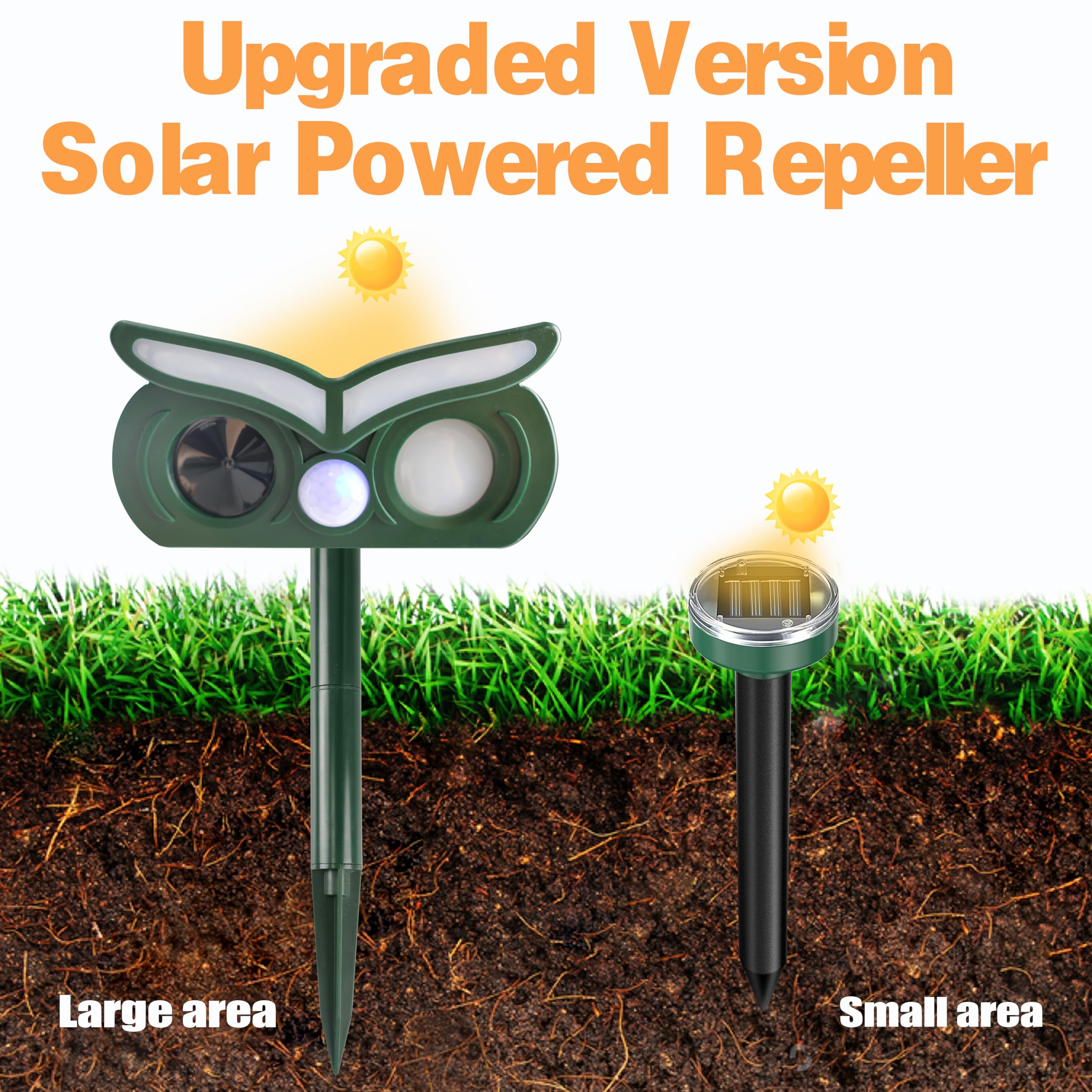 4pcs Upgraded Solar Animal Repellent, Cat Repellent Outdoor, Squirrel Repellent, Deer Repellent, Ultrasonic pest Repeller, Waterproof Motion Detection, Dog, Raccoon, Skunk, Rabbit, Rodent