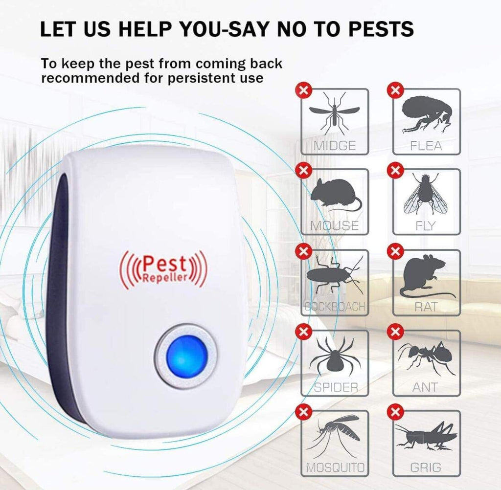 BONTIGA Ultrasonic Pest Repeller (6 Packs) Indoor Plug-in Gadget, can Repel Mosquitoes, Bed Bugs, Cockroaches, Spiders, mice, Bats, Birds, Flies, Mosquitoes, Fleas, Rodents, White, 6.9x4.9x2.75 Inch