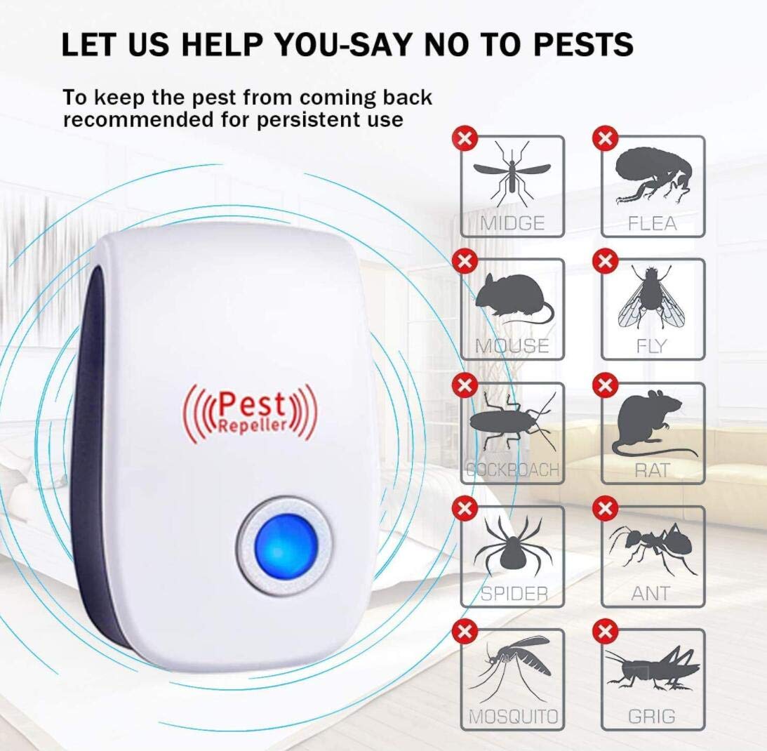 BONTIGA Ultrasonic Pest Repeller (6 Packs) Indoor Plug-in Gadget, can Repel Mosquitoes, Bed Bugs, Cockroaches, Spiders, mice, Bats, Birds, Flies, Mosquitoes, Fleas, Rodents, White, 6.9x4.9x2.75 Inch