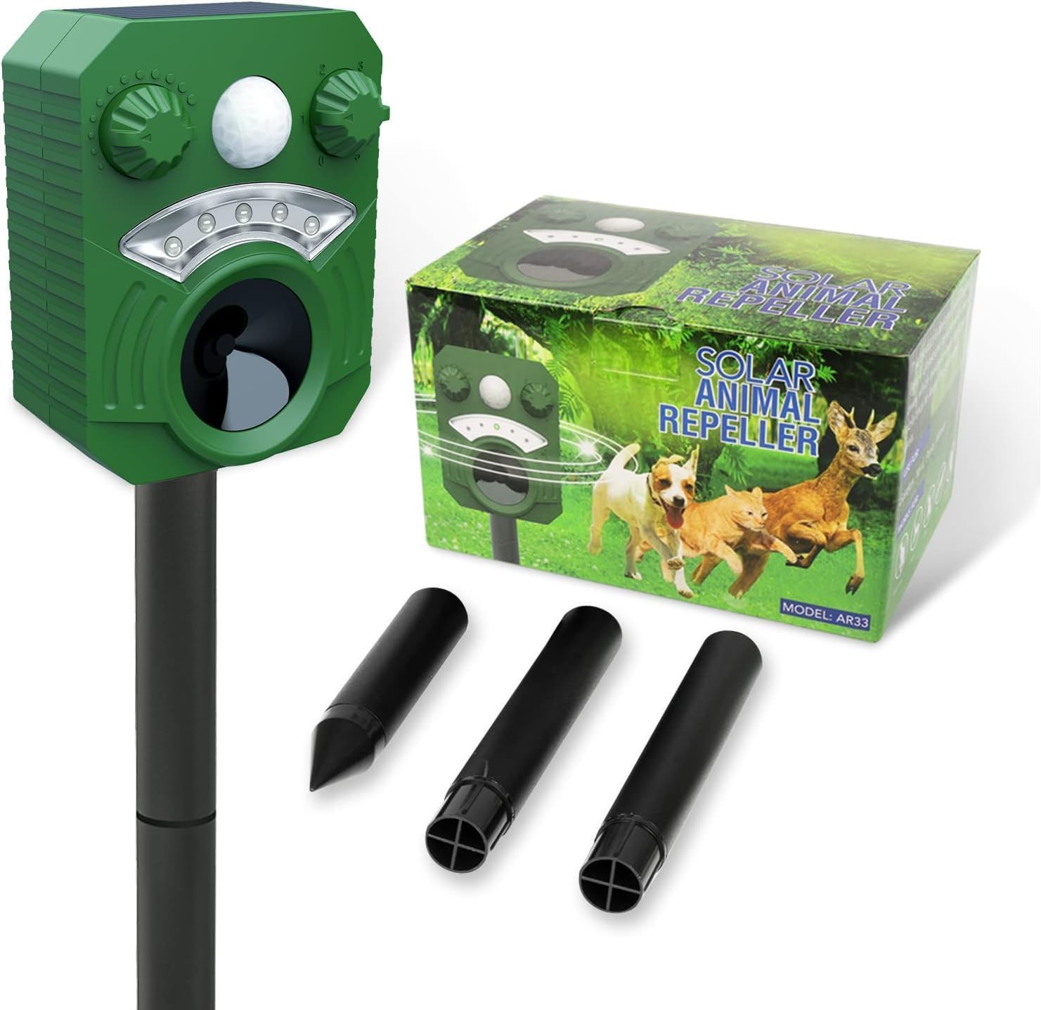 Solar Animal Repellent, Cat Repellent Outdoor, Squirrel Repellent, Deer Repellent, Motion Sensor & Flashing Light, Repel Dogs, Deer, Fox, Raccoon, Skunk, Rabbit, Squirrels, Coyote Deterrent for Yard