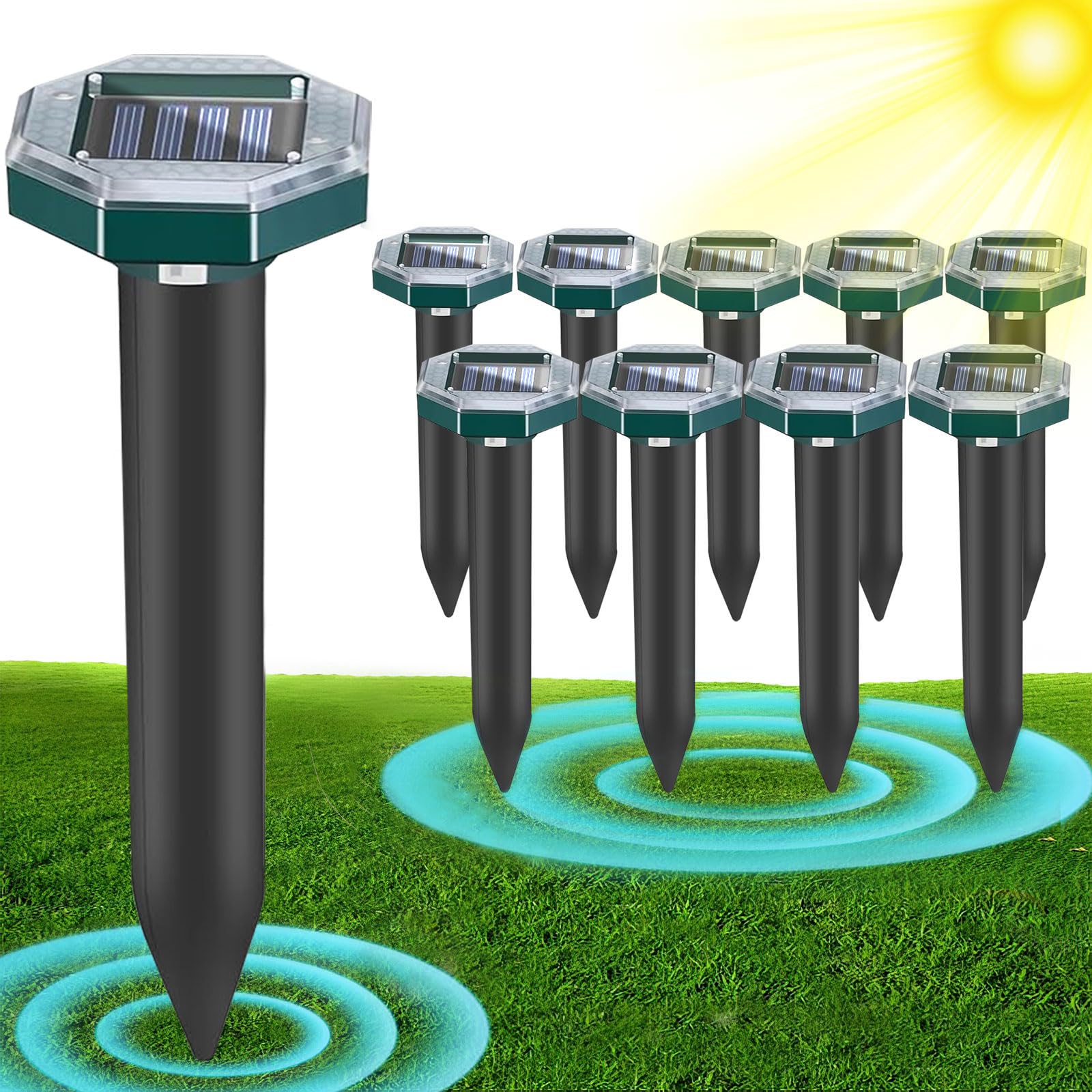 Mole Repellent Solar Powered Snake Repellent for Yard- Ultrasonic Pest Repeller Gopher Rodent Rat Mouse Groundhog Skunk Chipmunk Vole Remover for Lawns Garden Yard Outside