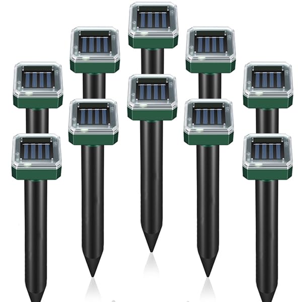 Mole Repellent 10 Pack,Ultrasonic Deterrent Stake Moles Killer,Solar Powered Outdoor Waterproof Sonic Spikes,Get Rid for Snake,Mole, Gopher,Groundhog, Skunk, and Voles,Repellent for Lawn Garden Yard