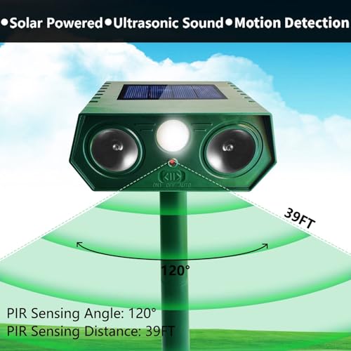 4 Pack 2025 Solar Animal Repeller Ultrasonic Cat Deterrent Outdoor, Waterproof Deer Repellent Motion Detection Flash Light for Dog Cat Deer Bird Rabbit Skunk Raccoon Squirrel for Yard, Safe for Pet