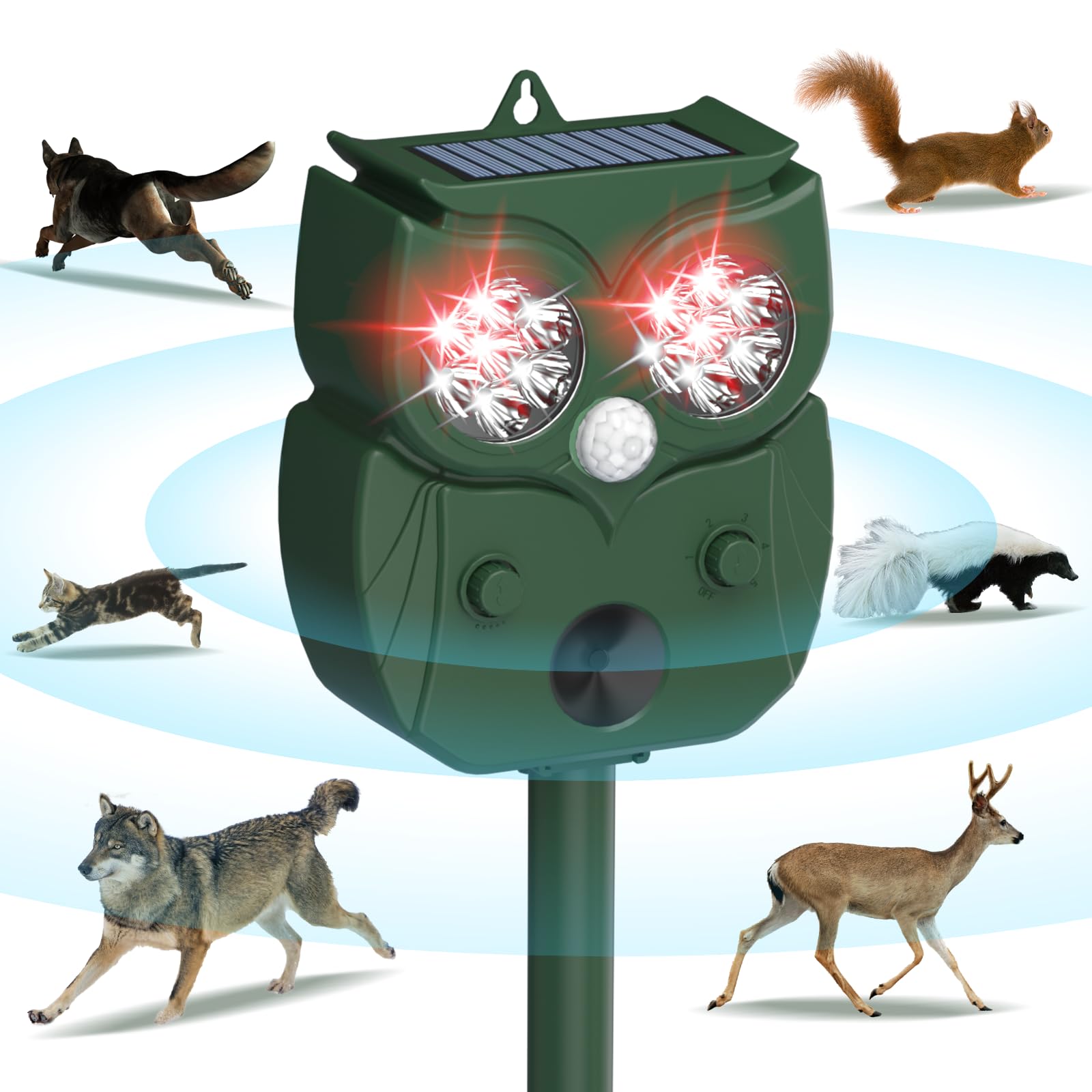 Animal Repellent, Raccoon Repellent Ultrasonic, Waterproof Motion Detection LED Flash Light, Animal Repellent Ultrasonic Outdoor for Dogs Fox Rabbit Squirrels Coyote Deer Repellent