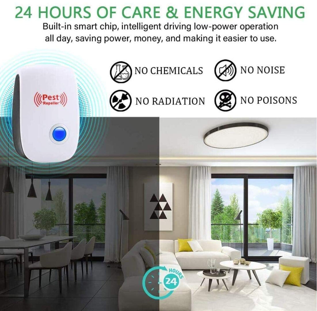 BONTIGA Ultrasonic Pest Repeller (6 Packs) Indoor Plug-in Gadget, can Repel Mosquitoes, Bed Bugs, Cockroaches, Spiders, mice, Bats, Birds, Flies, Mosquitoes, Fleas, Rodents, White, 6.9x4.9x2.75 Inch
