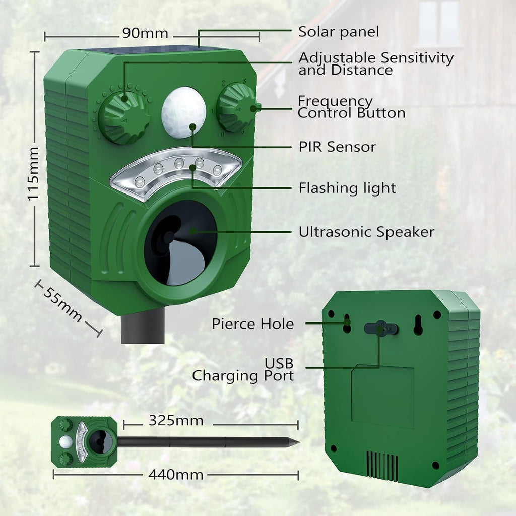 Solar Animal Repellent, Cat Repellent Outdoor, Squirrel Repellent, Deer Repellent, Motion Sensor & Flashing Light, Repel Dogs, Deer, Fox, Raccoon, Skunk, Rabbit, Squirrels, Coyote Deterrent for Yard