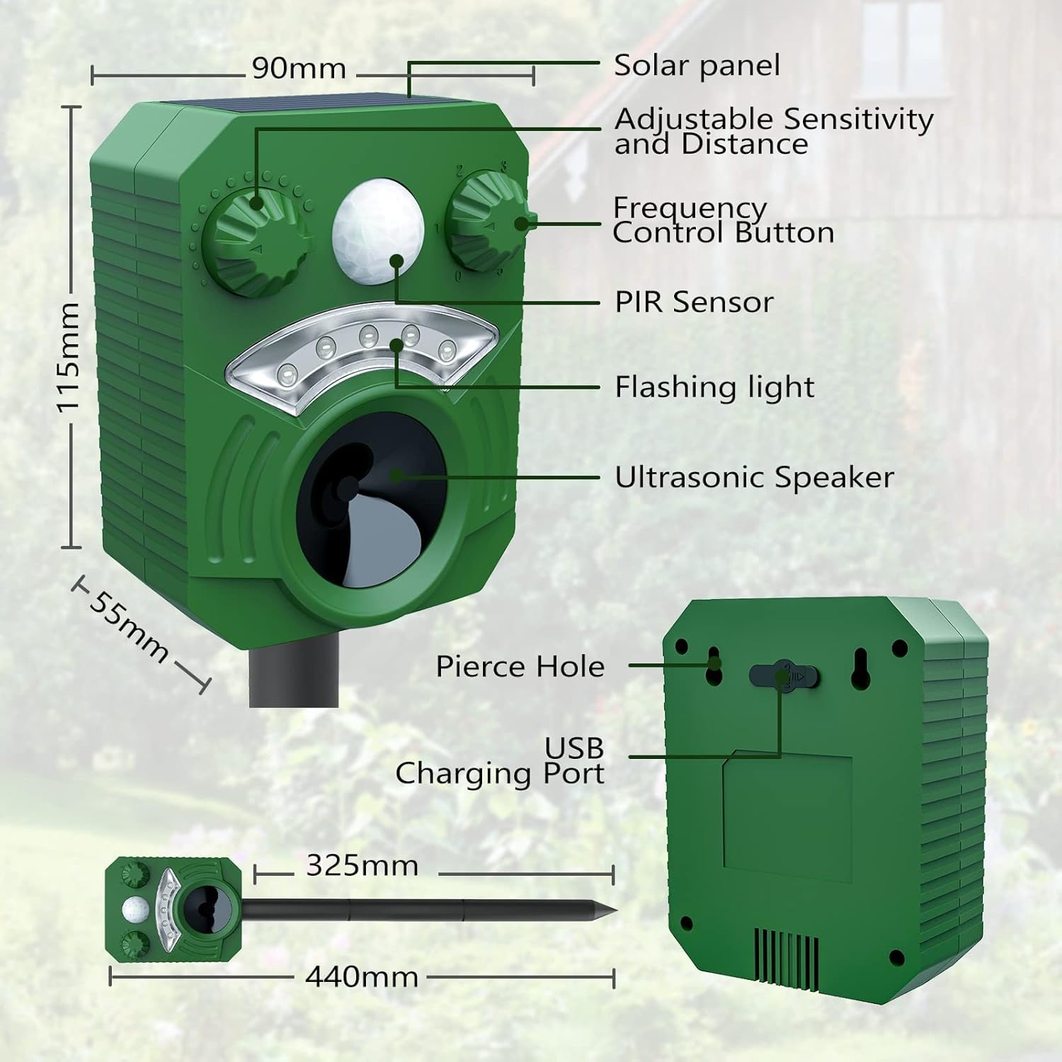Solar Animal Repellent, Cat Repellent Outdoor, Squirrel Repellent, Deer Repellent, Motion Sensor & Flashing Light, Repel Dogs, Deer, Fox, Raccoon, Skunk, Rabbit, Squirrels, Coyote Deterrent for Yard