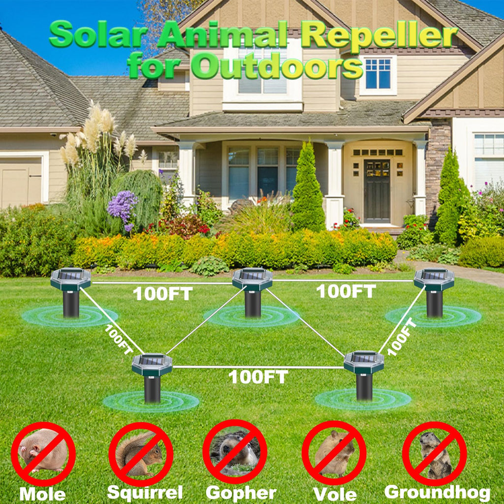 Mole Repellent Solar Powered Snake Repellent for Yard- Ultrasonic Pest Repeller Gopher Rodent Rat Mouse Groundhog Skunk Chipmunk Vole Remover for Lawns Garden Yard Outside