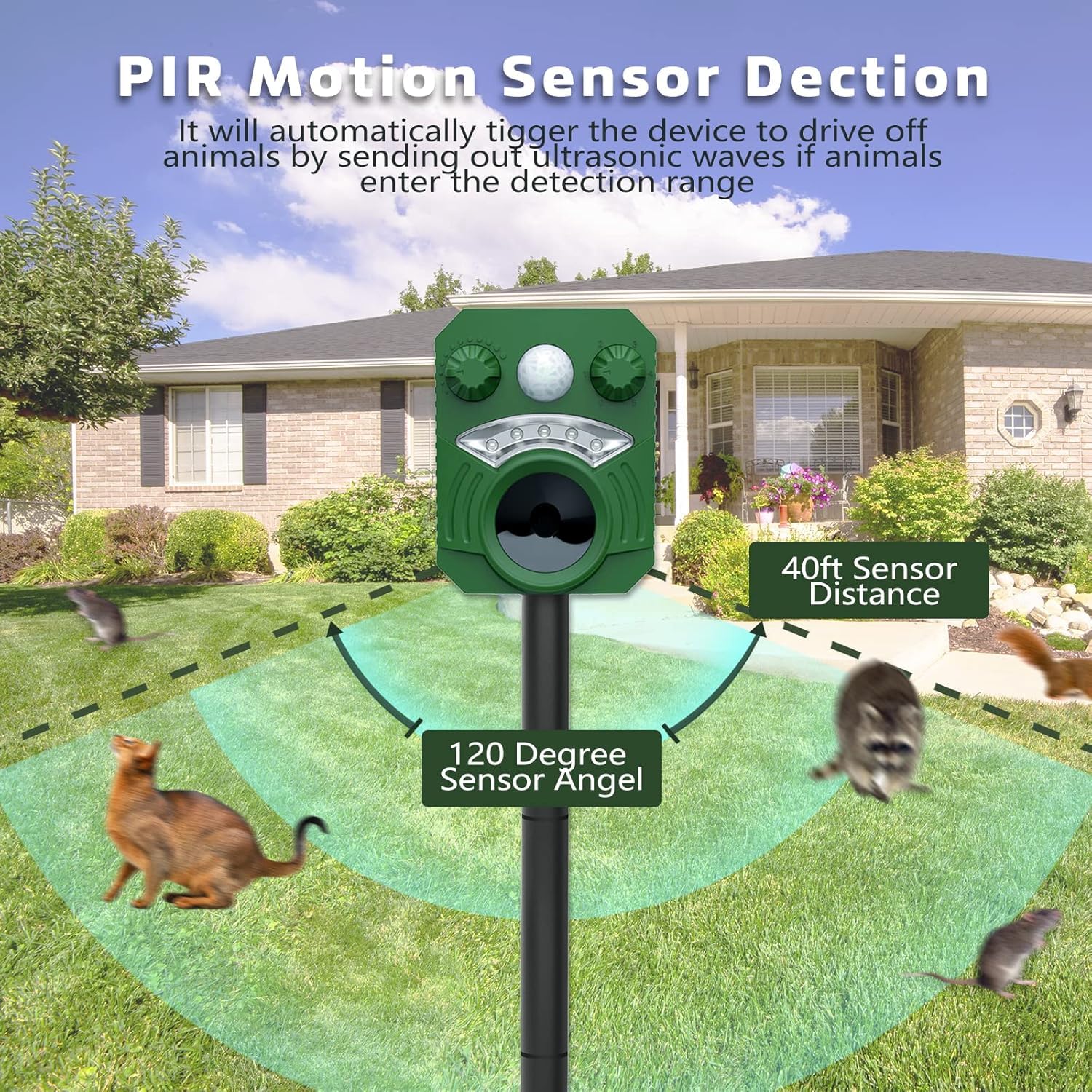 Solar Animal Repellent, Cat Repellent Outdoor, Squirrel Repellent, Deer Repellent, Motion Sensor & Flashing Light, Repel Dogs, Deer, Fox, Raccoon, Skunk, Rabbit, Squirrels, Coyote Deterrent for Yard
