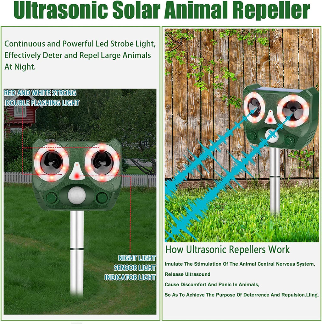 Solar Ultrasonic Animal Repellent, Waterproof Cat Deterrent Outdoor Solar Animal Repeller Motion Detection, Deer Repellent Devices Repel Cat Squirrel Rabbit Bird Dog Raccoon Skunk for Yard Farm Garden
