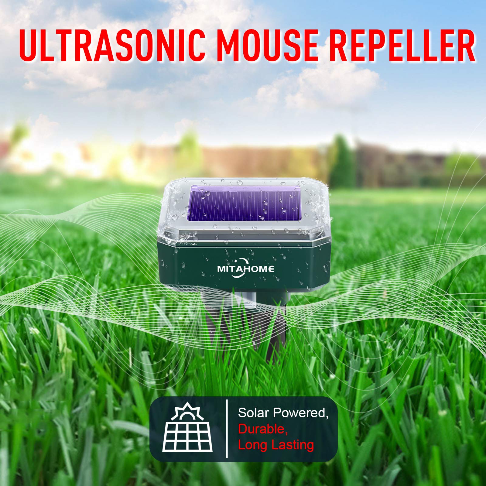 Solar Mole Repellent, 4 Pack Mole Repeller, Solar Powered Mole Repellent Stakes Outdoor Pet Safe, for Mole, Vole, Gopher, Snakes and Other Rodent Animals of Lawn Garden & Yard Home Use