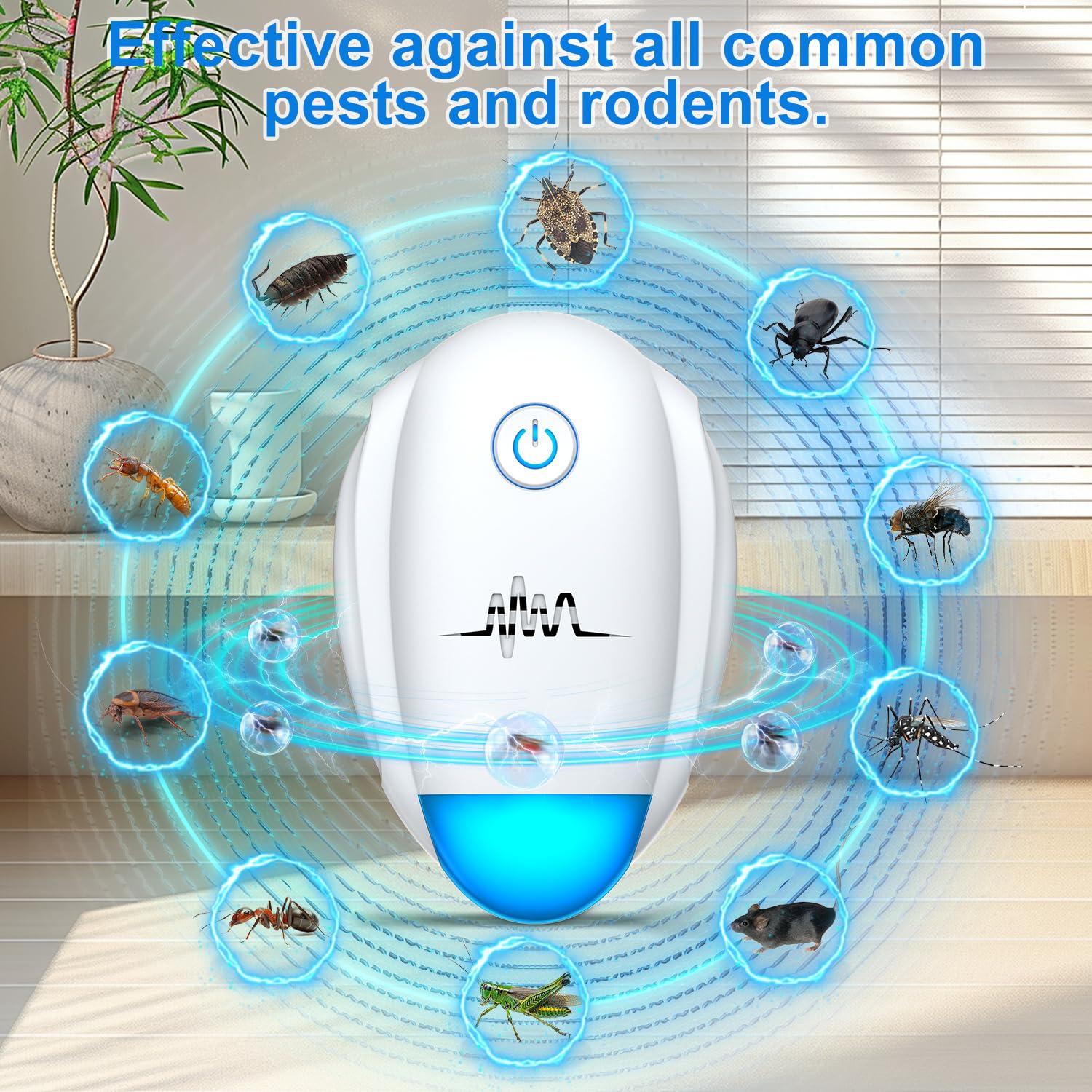 Upgraded Ultrasonic Repellent 6 Packs - Indoor Ultrasonic Repeller for Bugs,Mosquito,Roach, Ant, Rodent, Mouse, Spider for House, Office, Garage, Supermarket, Electronic Plug in Pest Control (White)