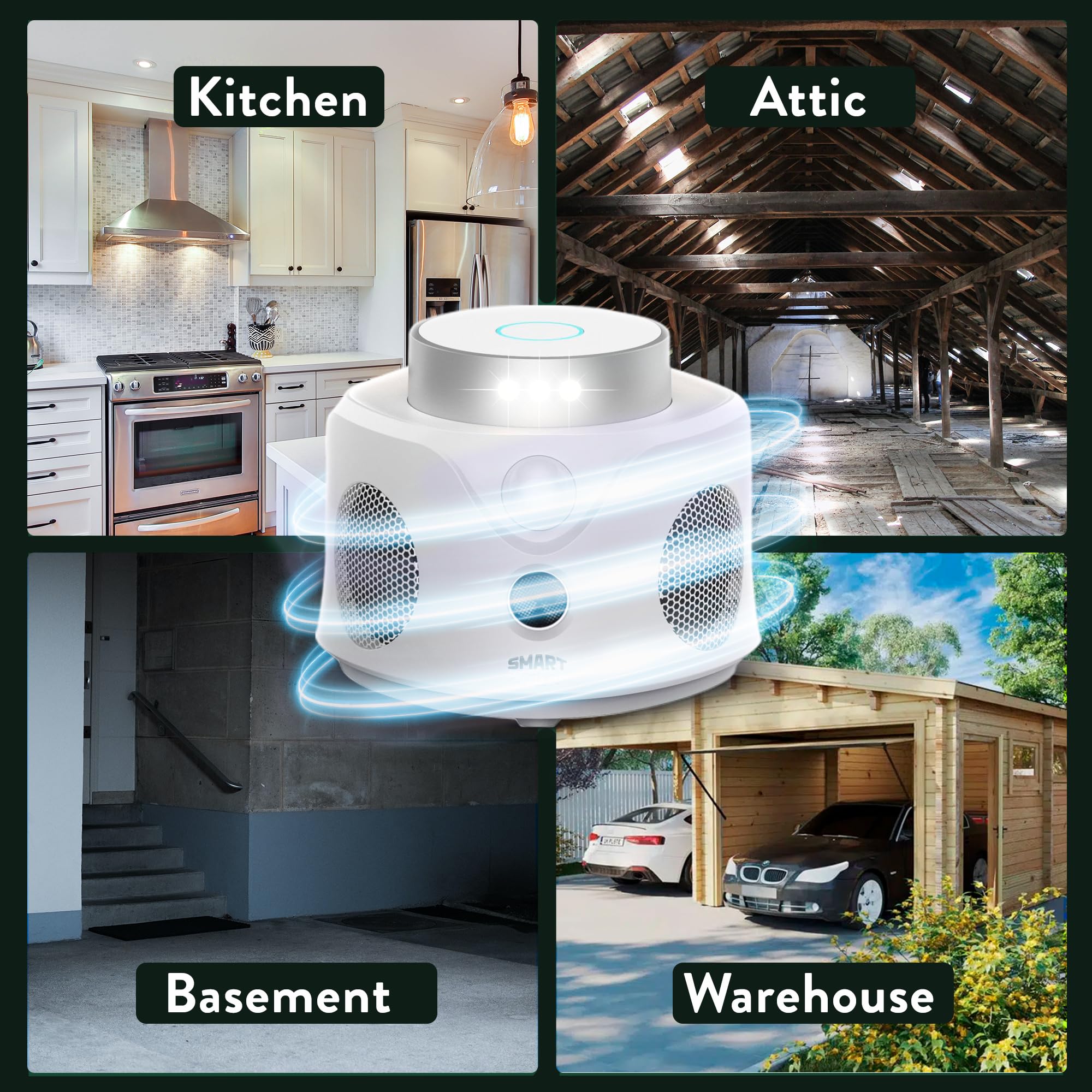Ultrasonic Rodent Repellent - Indoor Solution for Unwanted Pests - No Harmful Chemicals, 360° Coverage, 9 Strobes