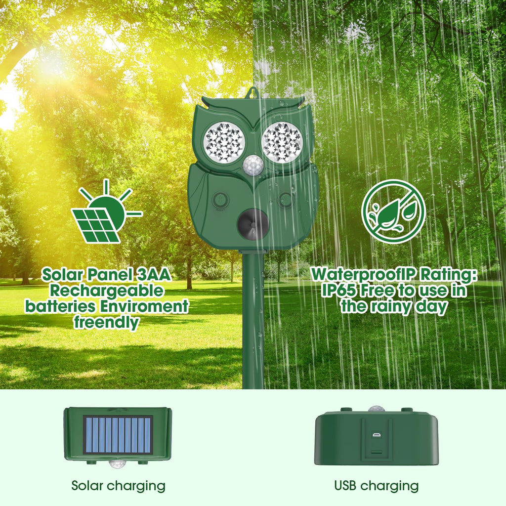 Animal Repellent, Raccoon Repellent Ultrasonic, Waterproof Motion Detection LED Flash Light, Animal Repellent Ultrasonic Outdoor for Dogs Fox Rabbit Squirrels Coyote Deer Repellent