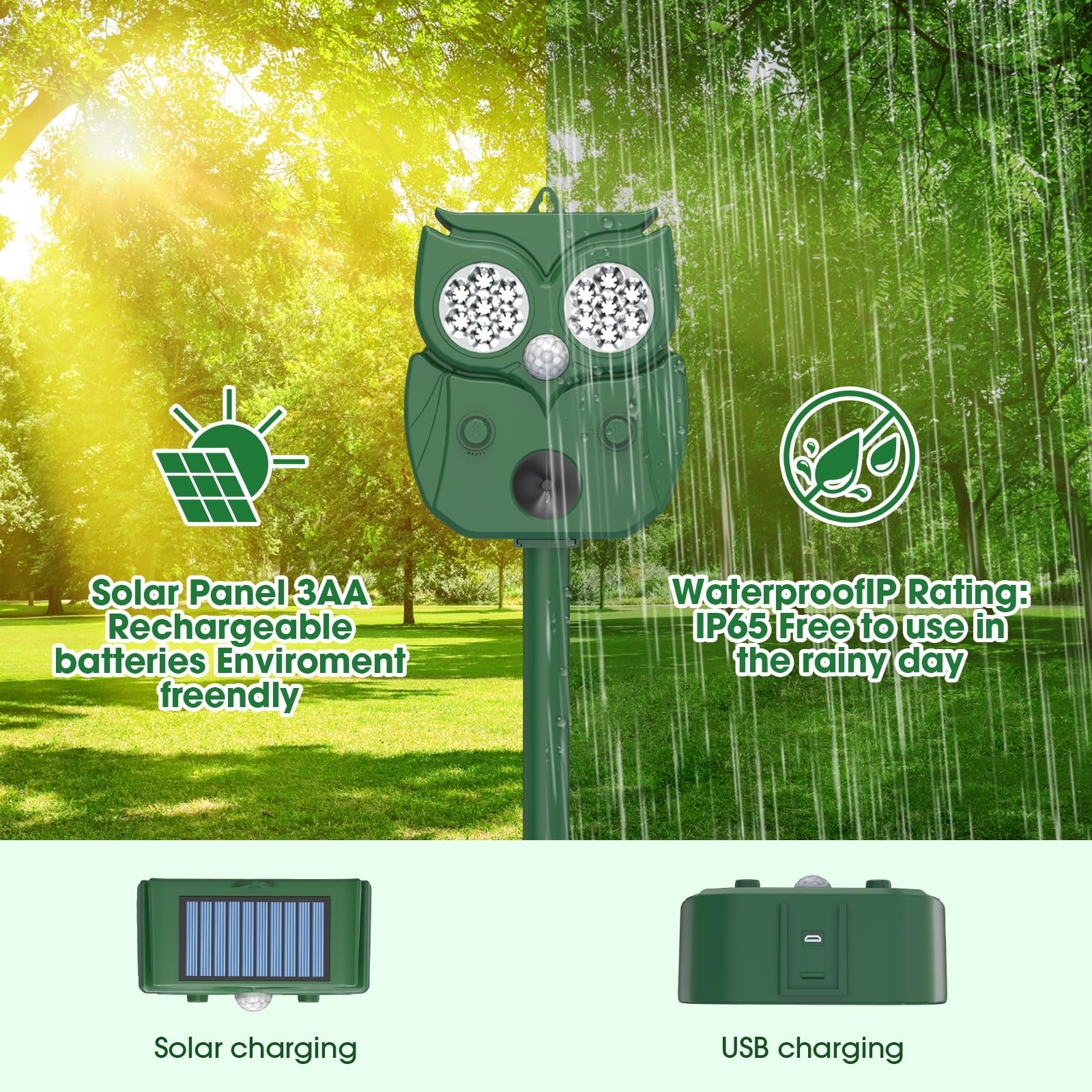 Animal Repellent, Raccoon Repellent Ultrasonic, Waterproof Motion Detection LED Flash Light, Animal Repellent Ultrasonic Outdoor for Dogs Fox Rabbit Squirrels Coyote Deer Repellent