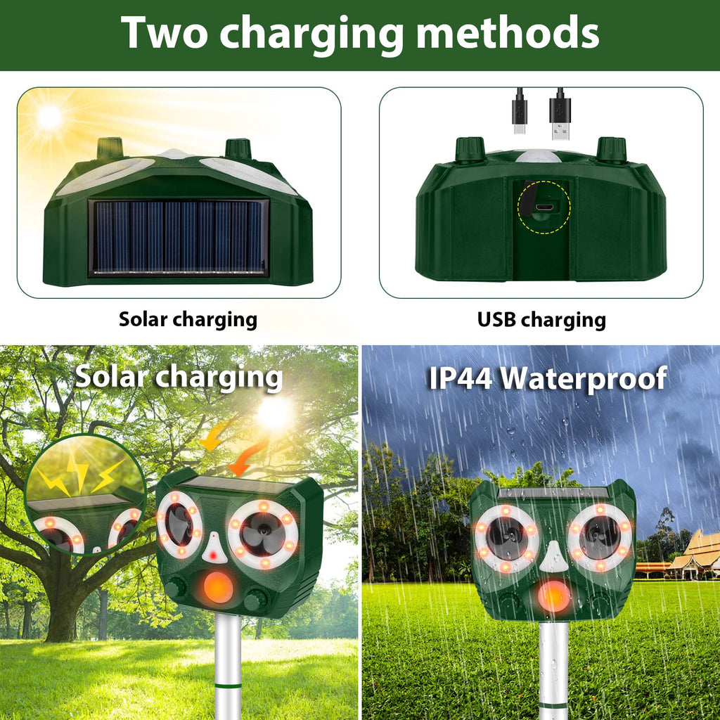 Solar Ultrasonic Animal Repellent, Waterproof Cat Deterrent Outdoor Solar Animal Repeller Motion Detection, Deer Repellent Devices Repel Cat Squirrel Rabbit Bird Dog Raccoon Skunk for Yard Farm Garden